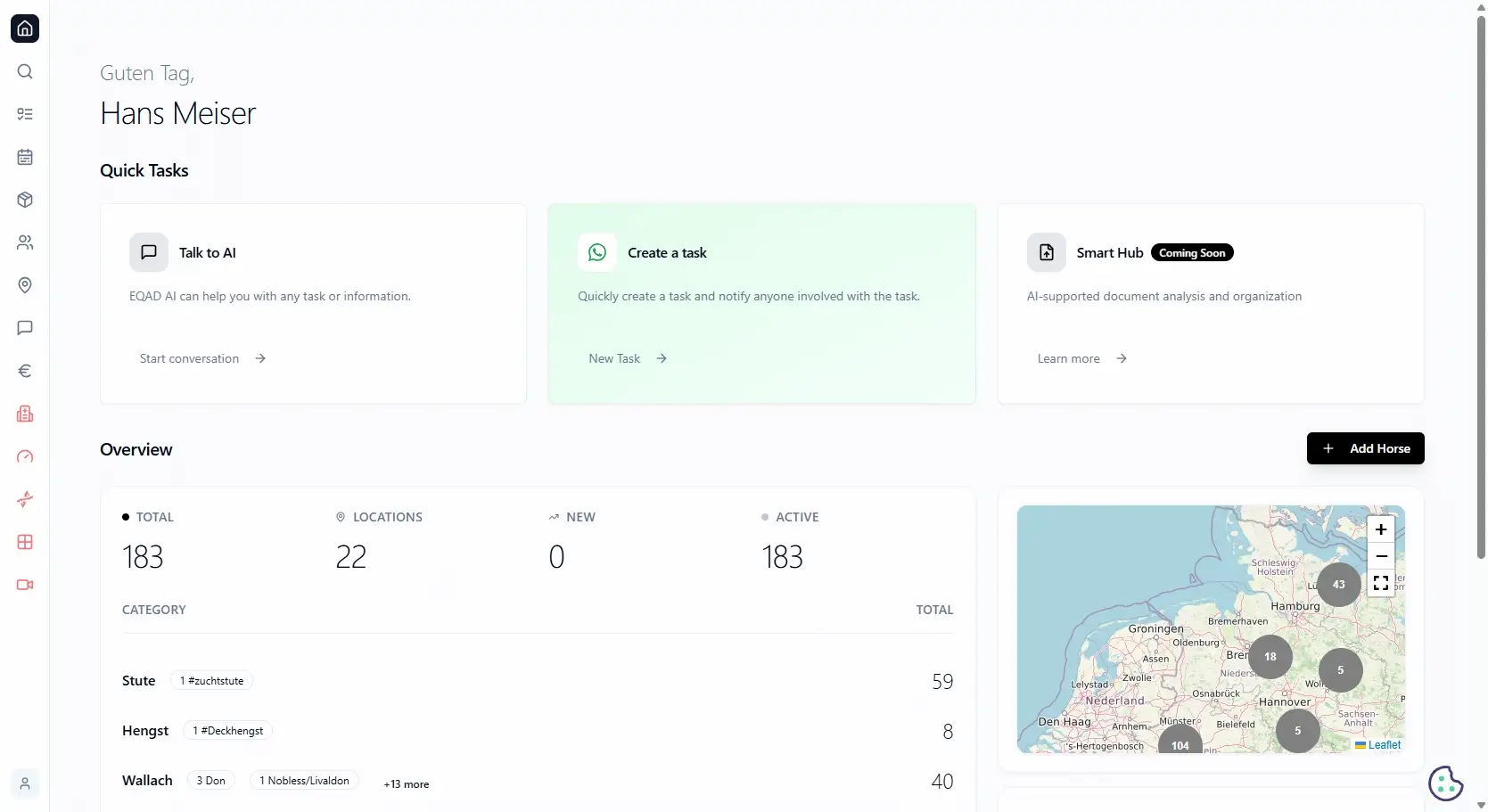 Dark-Mode-Ansicht des EQAD+ Dashboards